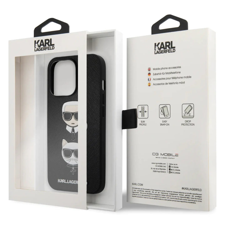 Leather Case Black PU Saffiano With Embossed Karl & Choupette Heads - iCase Stores