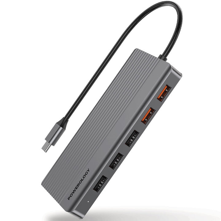 Powerology 12 in 1 USB-C Hub HDMI Type-C 100W PD Ethernet VGA USB SD MicroSD 3.5AUX - iCase Stores