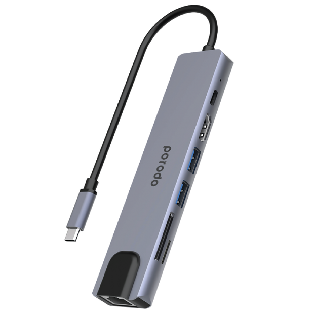 Porodo 7 in 1 Aluminum USB-C Hub 4K HDMI Power Deliver 100W