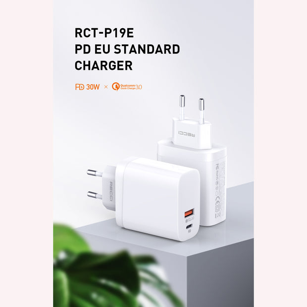 Recci Plug Travel Charger PD & USB 30W