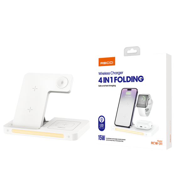 Recci 4 in 1 Folding Wireless Charger with Night Light 15W - iCase Stores