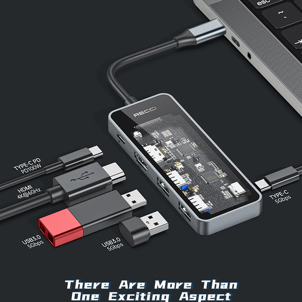 Recci 5 in 1 Hub Transparent Design PD 100W - iCase Stores