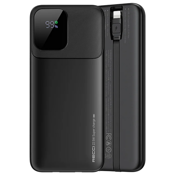 Recci Power Bank 10000mAh / 22.5W with Built-In Cables Fast Charging