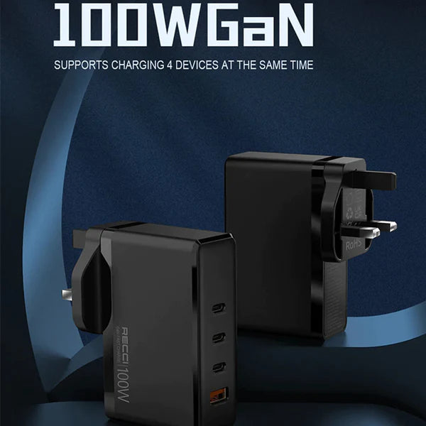 Recci 100W GaN 4 Ports Smart Charger (UK Plug)
