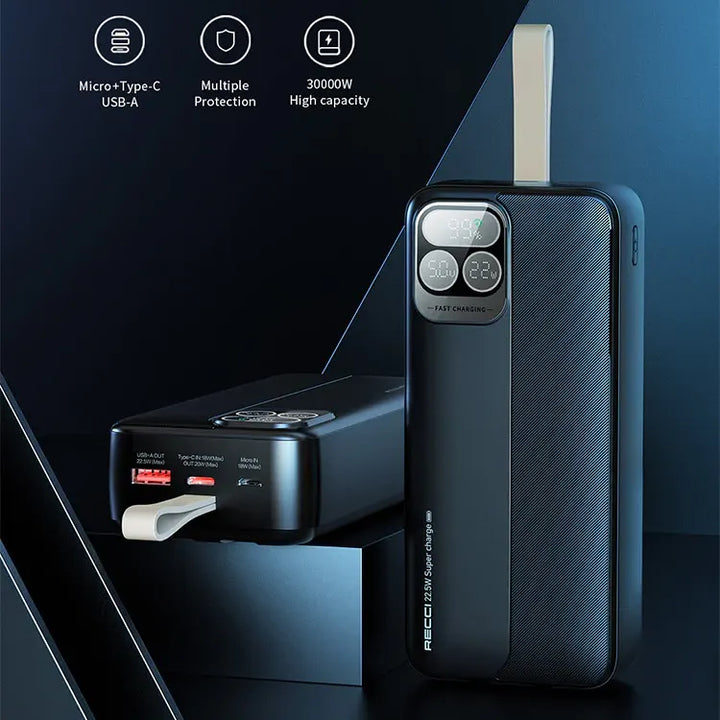 Recci Hawk-Eye Power Bank With Digital Display 30000mAh - iCase Stores