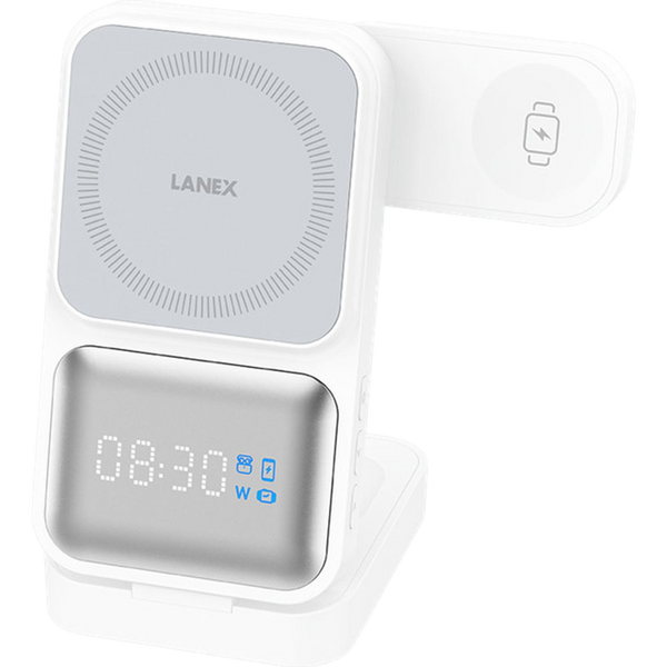LANEX 3-in-1 Wireless Charger 15W Fast Charging with Clock Display