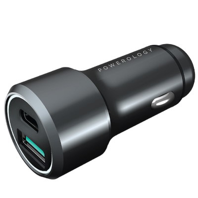 Powerology USB-C Car Charger Dual Port Type C PD Fast Power Delivery & Quick Charge 43W