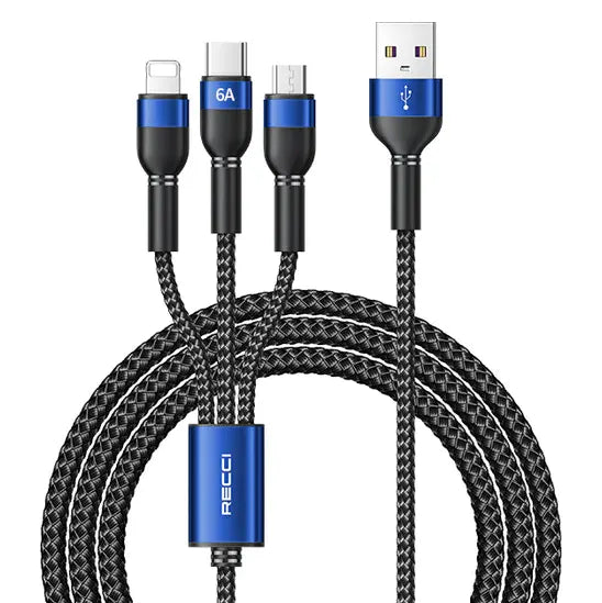 Recci SkyLine 3-In-1  Fast Charging Cable 66W / 120cm - iCase Stores