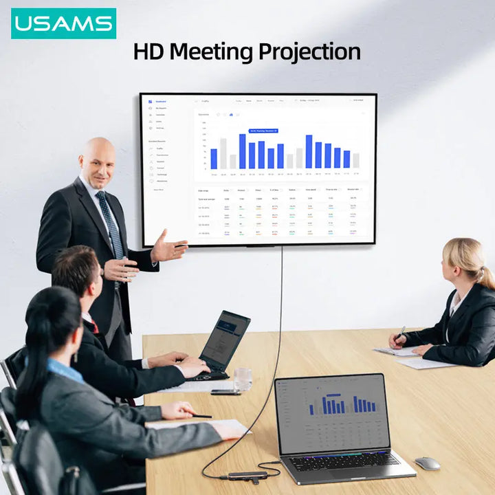USAMS 6 In 1 PD 100W Type C Hub USB C to HDMI-compatible 1.4 USB 3.0 TF SD Slot Dock Station Splitter For MacBook iPad Laptop - iCase Stores