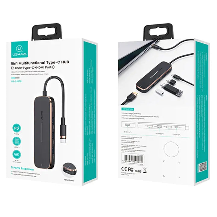 USAMS 6 In 1 PD 100W Type C Hub USB C to HDMI-compatible 1.4 USB 3.0 TF SD Slot Dock Station Splitter For MacBook iPad Laptop - iCase Stores