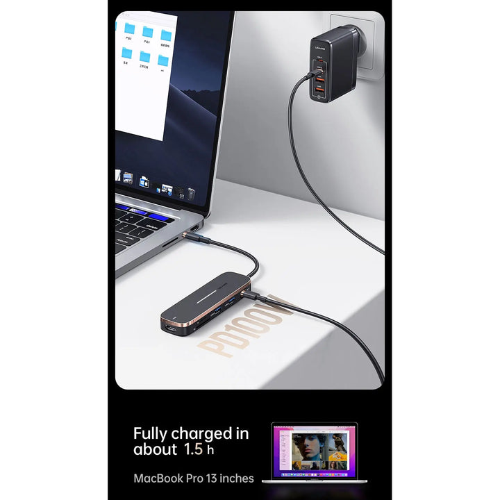USAMS 6 In 1 PD 100W Type C Hub USB C to HDMI-compatible 1.4 USB 3.0 TF SD Slot Dock Station Splitter For MacBook iPad Laptop - iCase Stores