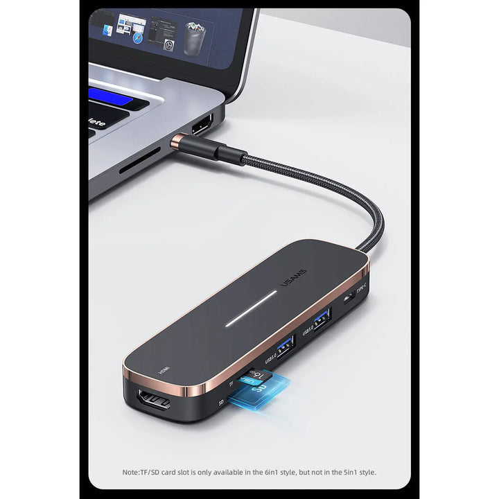 USAMS 6 In 1 PD 100W Type C Hub USB C to HDMI-compatible 1.4 USB 3.0 TF SD Slot Dock Station Splitter For MacBook iPad Laptop - iCase Stores