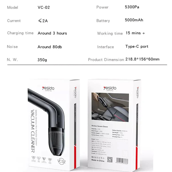 Yesido Mini Handheld Rechargeable Vacuum Cleaner For Home & Office & Car