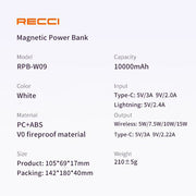 Recci Magnetic Wireless Charging Power Bank Dual Port 10000mAh