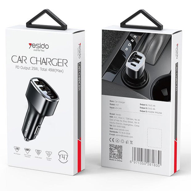Yesido 3 Ports Car Charger PD Output 25W