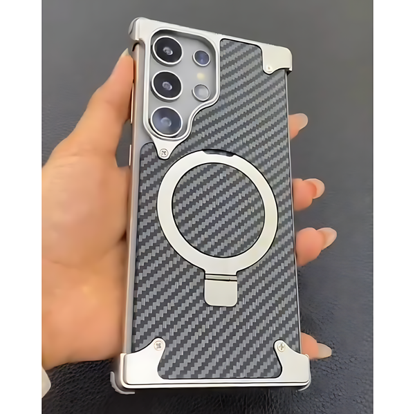 Magnetic Aluminum Holder Carbon Fiber Frameless Case For Samsung