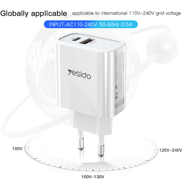 Yesido Dual-Port Wall Charger 18W