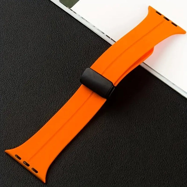Solid Color Magnetic Buckle Silicone Watch Band For Apple Watch