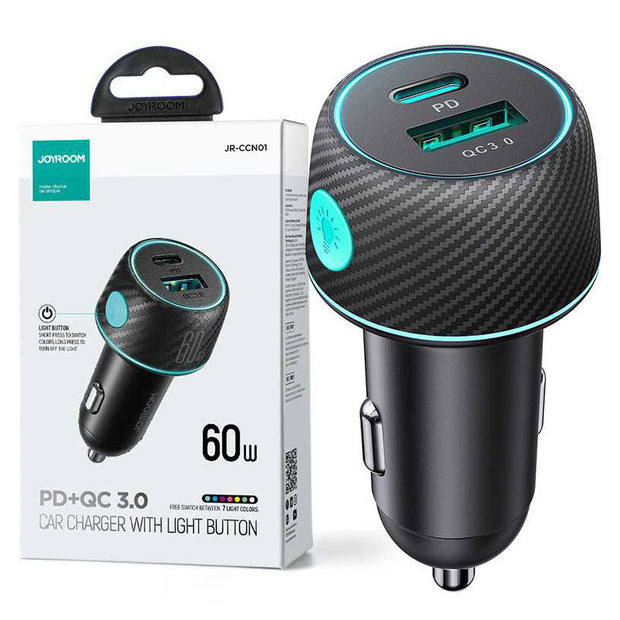 Joyroom Car Charger with Light Button PD+QC3.0 60W - iCase Stores