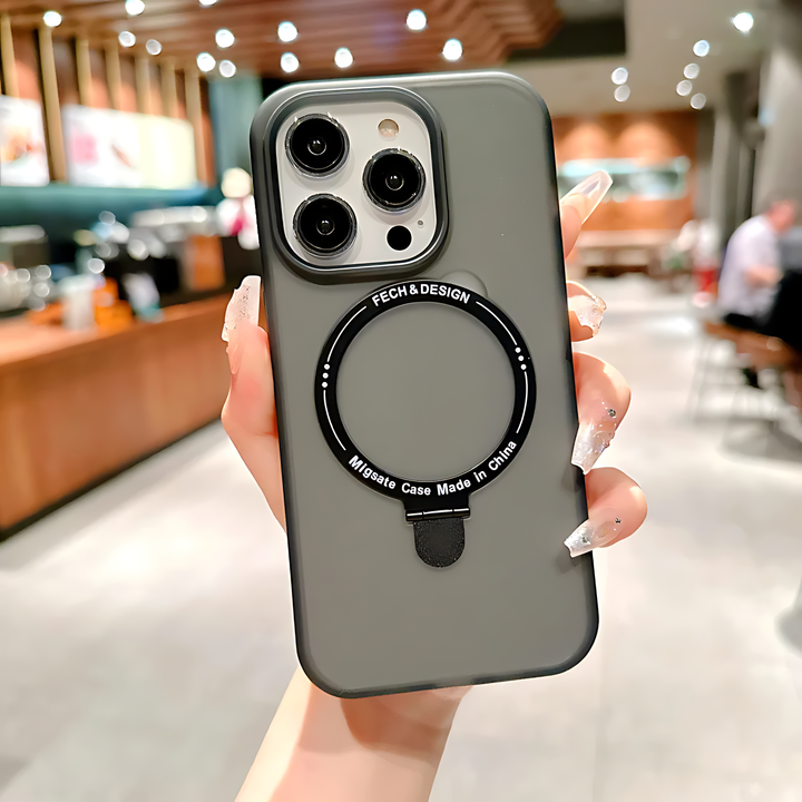 Magnetic Transparent Matte Case With Matching Metallic Lens Protector & Metal Ring Stand - iCase Stores
