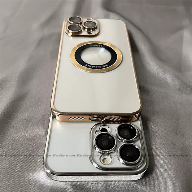 Plating MagSafe Luxury Clear Case with Glass Logo Hole