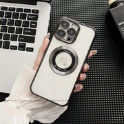 Plating MagSafe Luxury Clear Case with Glass Logo Hole