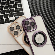 Plating MagSafe Luxury Clear Case with Glass Logo Hole