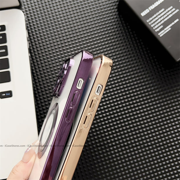 Plating MagSafe Luxury Clear Case with Glass Logo Hole