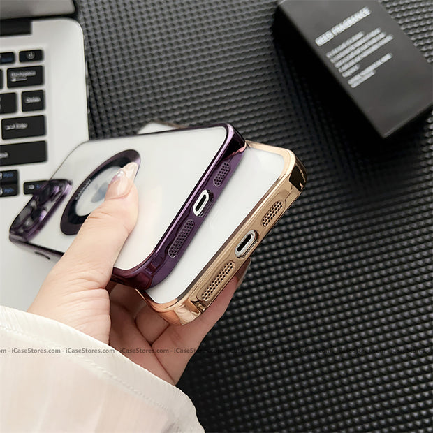 Plating MagSafe Luxury Clear Case with Glass Logo Hole