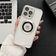 Plating MagSafe Luxury Clear Case with Glass Logo Hole