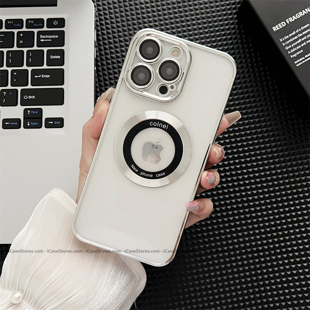 Plating MagSafe Luxury Clear Case with Glass Logo Hole