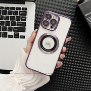 Plating MagSafe Luxury Clear Case with Glass Logo Hole