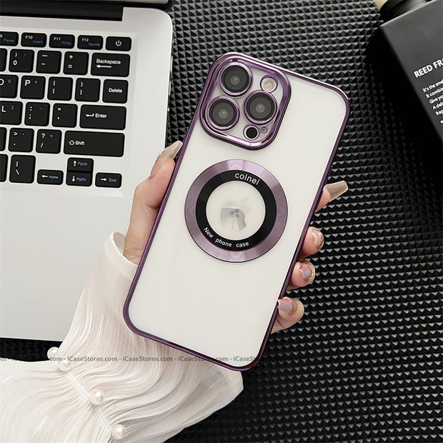 Plating MagSafe Luxury Clear Case with Glass Logo Hole