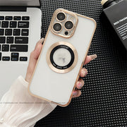 Plating MagSafe Luxury Clear Case with Glass Logo Hole