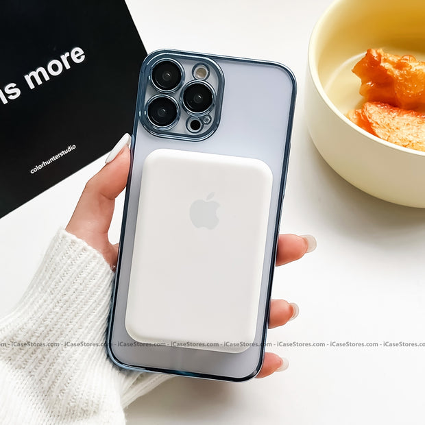 Plating MagSafe Luxury Clear Case with Glass Logo Hole