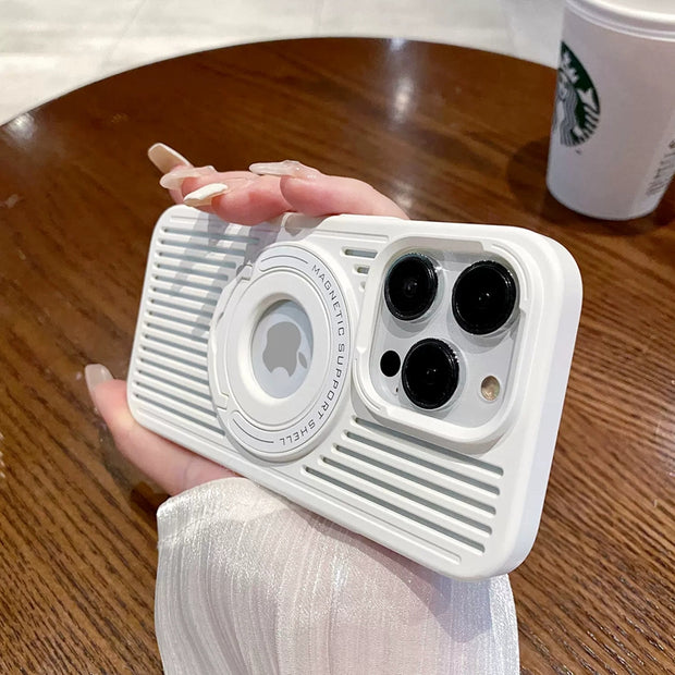 Breathable Magnetic Suction Ring Hole Matte Case With Hidden Stand