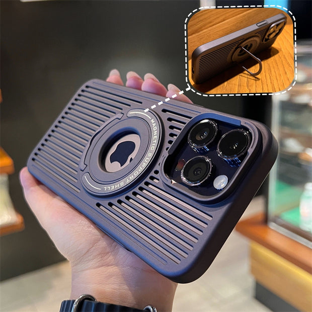 Breathable Magnetic Suction Ring Hole Matte Case With Hidden Stand