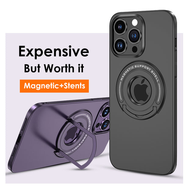 Magnetic Suction Ring Hole Matte Case With Hidden Stand - iCase Stores