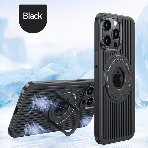 Breathable Magnetic Suction Ring Hole Matte Case With Hidden Stand