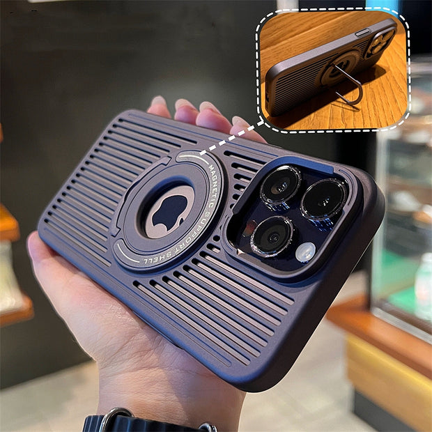 Breathable Magnetic Suction Ring Hole Matte Case With Hidden Stand