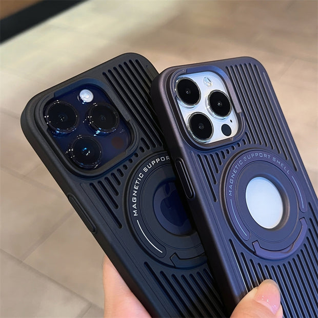 Breathable Magnetic Suction Ring Hole Matte Case With Hidden Stand