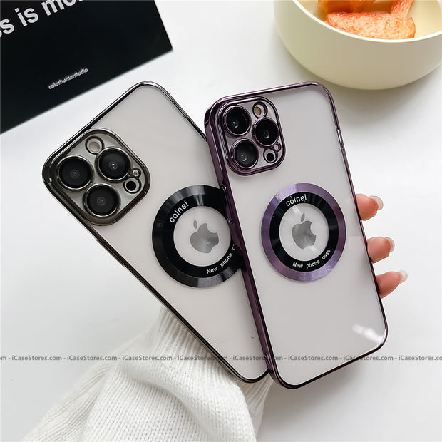 Plating MagSafe Luxury Clear Case with Glass Logo Hole