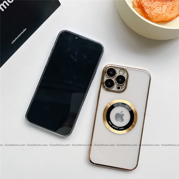 Plating MagSafe Luxury Clear Case with Glass Logo Hole