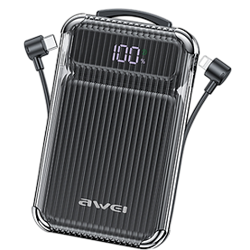 Awei 10000mAh Power Bank with Built-in Cable & LED Display