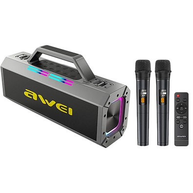 Awei 120W Bluetooth Speaker with RGB Lights & Dual Wireless Microphones