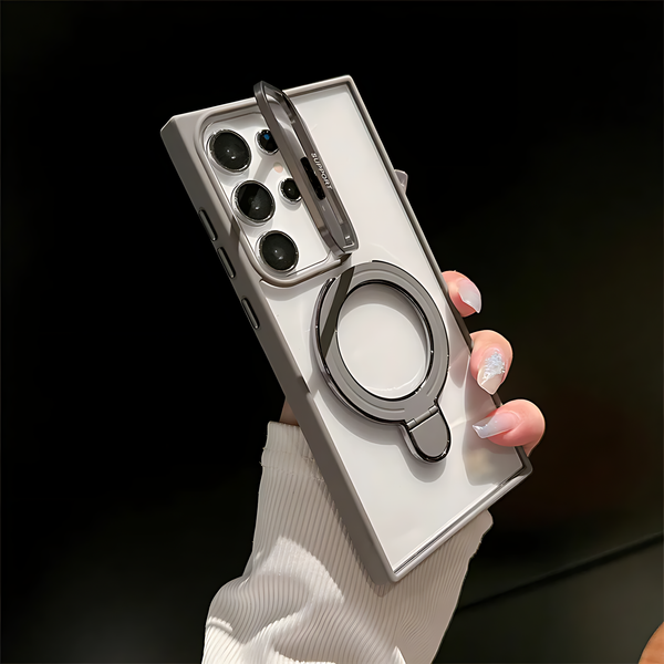 Double Bracket Camera Holder MagSafe Case with Metal Ring for Samsung