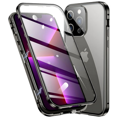 Full Body 360 Double-Sided Tempered Glass Case with Aluminum Frame & Strong Magnetic Cover Lock & Lens Protector - iCase Stores