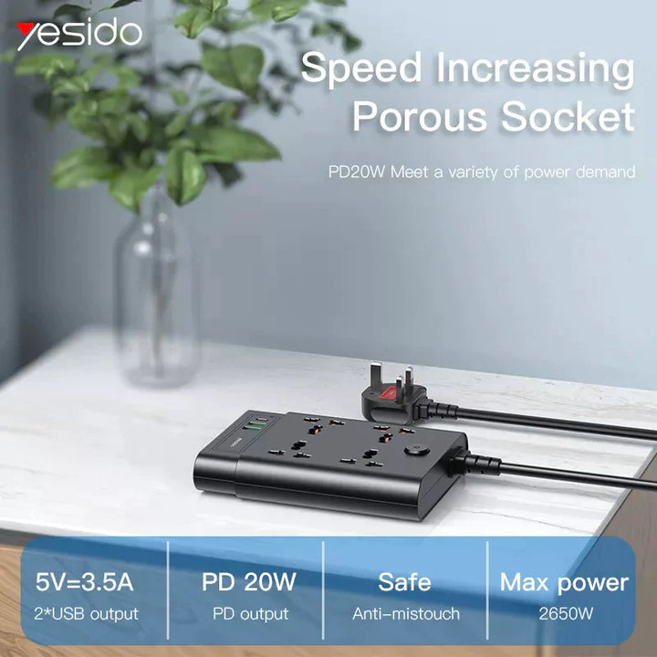Yesido 7 In 1 Power Socket Fast Charging 20W - iCase Stores