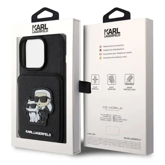 Karl Lagerfeld Saffiano Hard Case With Cardslots & Stand Karl Legerfeld & Choupette Patch - iCase Stores