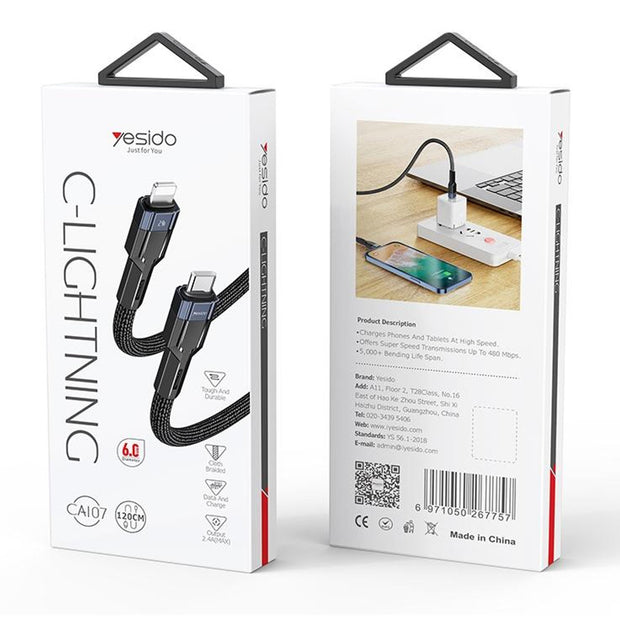 Yesido Type-C To Lightning Data Transfer & Charge Cable 1.2M